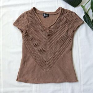 AB Studio brown crochet cap sleeve blouse